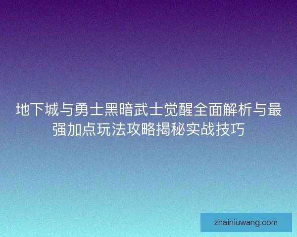 地下城与勇士黑暗武士觉醒全面解析与最强加点玩法攻略揭秘实战技巧