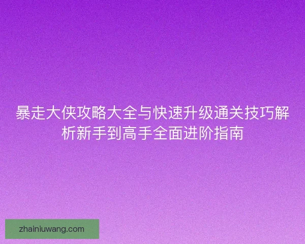 暴走大侠攻略大全与快速升级通关技巧解析新手到高手全面进阶指南